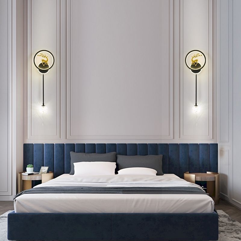 New arrival wall lamp deer head normcoreaccessible luxury modern pastoral style grids starry sky spotlight background wall master bedroom pair