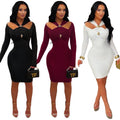 C7627 cross-border   fashion women's off-the-shoulder bodycon mini dress - elegant solid color