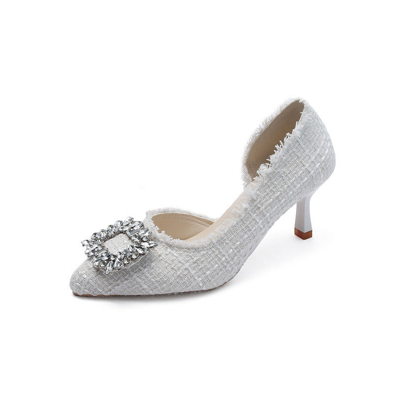 Women's high heels: new summer 2025 collection - niche design, french pointed-toe pumps, stiletto heels, chanel-inspired rhinestone embellishments