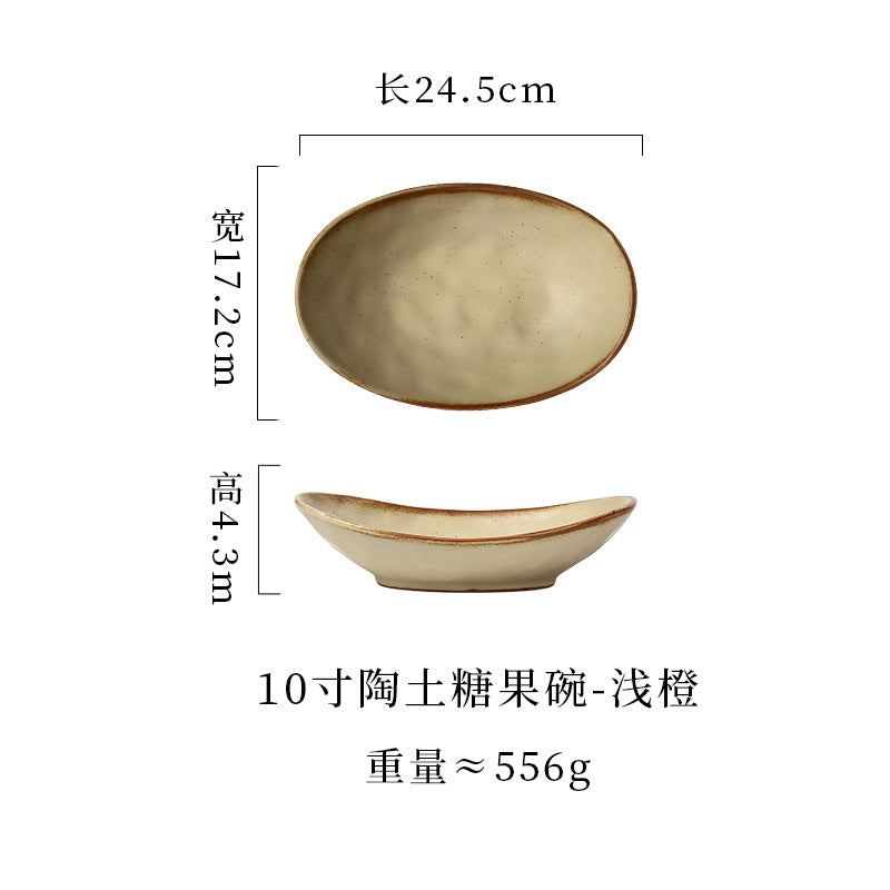 japanese ceramic plate, high-end candy bowl, fruit salad bowl, fish plate, stoneware tableware, oval plate, household dish plate
