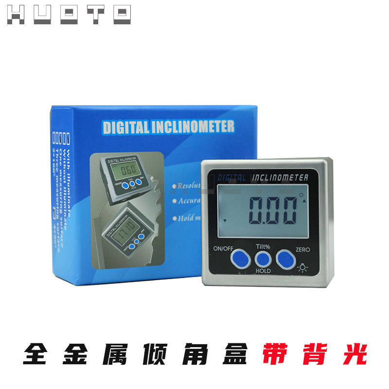 HUOTO Digital Display Level, Digital Display Angle Meter Inclination Meter 360 ° Inclination Box Angle Ruler All Metal