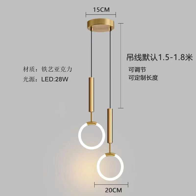 Modern minimalist brushed gold u-shaped linear pendant light - italian style for bedroom, bedside, dining room, island, bar, and hotel