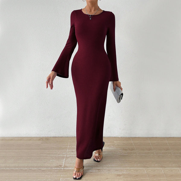 Cross-border European and American women's clothing 24 autumn and winter waist thin and drape buttocks fishtail long dress long sleeve sexy backless dress