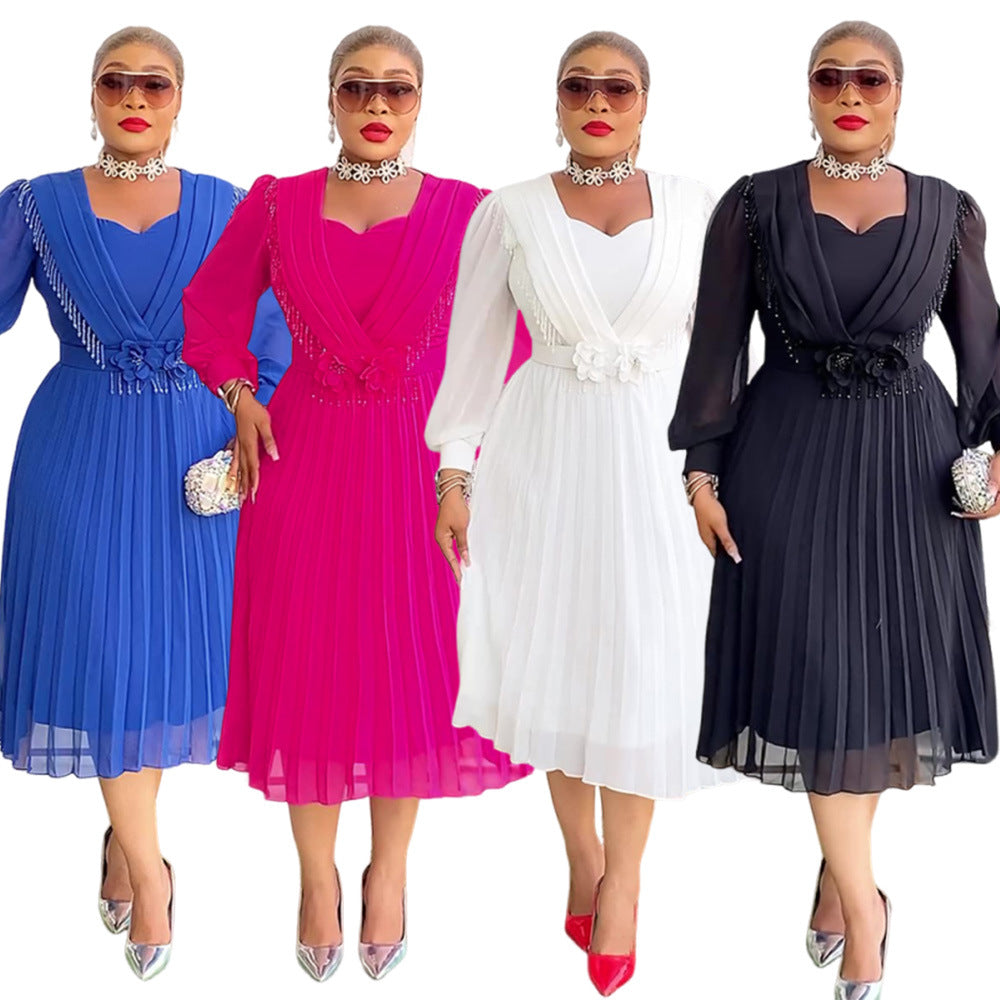 fashionnew arrivalelegantwork clothingpleated skirt   waist slimming looka chiffon dress