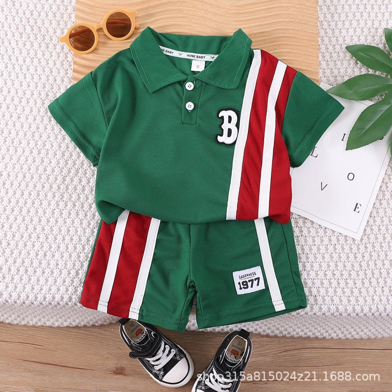 Boys' summer outfit: two-piece korean style polo shirt and shorts set - short sleeve activewear for kids