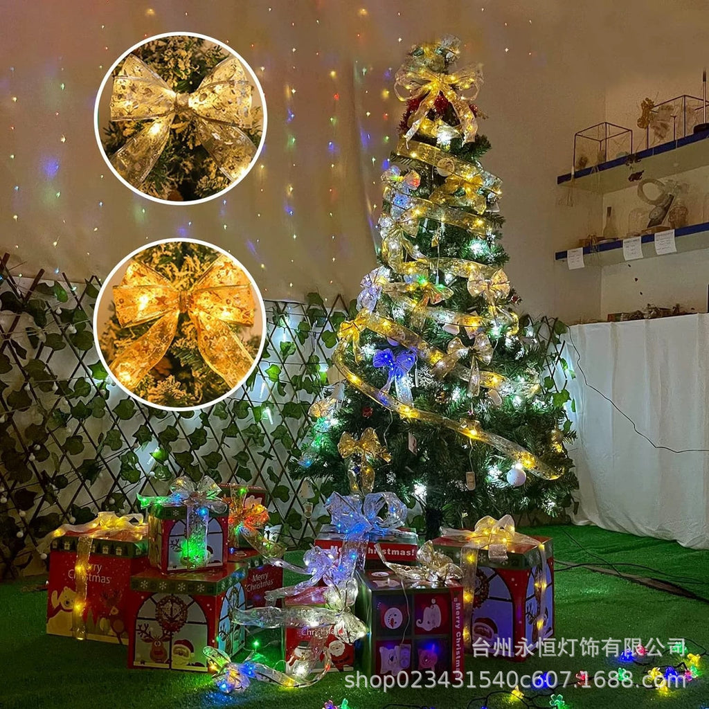 Cross-border new led Christmas ribbon small lights Christmas tree decoration bronzing ribbon light string Holiday decoration flash lights
