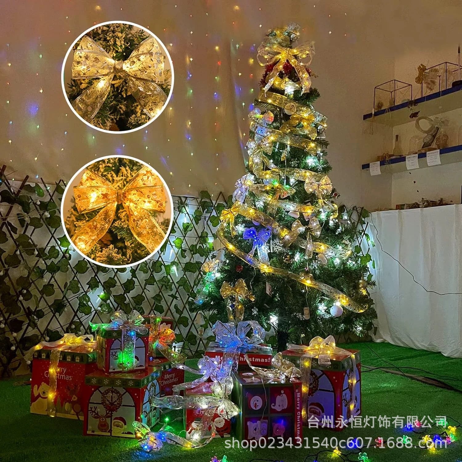 Cross-border new led Christmas ribbon small lights Christmas tree decoration bronzing ribbon light string Holiday decoration flash lights