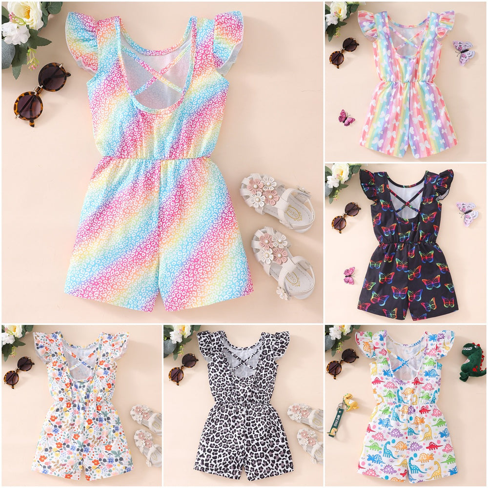 Kids' flutter sleeve striped butterfly open-back romper