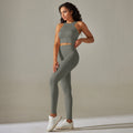 fashion seamless peach solid color tight high elastic vest yoga suit sports fitness yoga suit two-piece set
