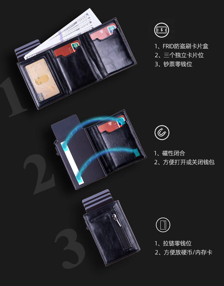 Manufacturer wholesale anti-theft swipe card bag popular card clip wallet RFID function aluminum alloy automatic pop-up card box