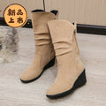fall and winternew arrivalknee socks suede flatshidden heel boots round toe sleeve fleece-linedheattech women's boots cross-border
