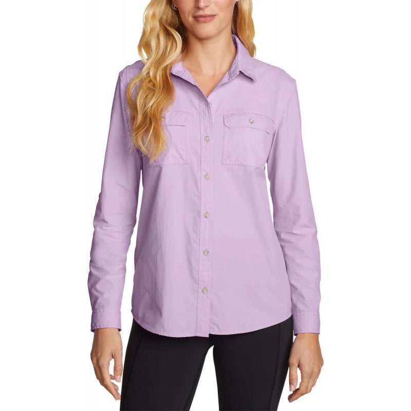Amazon fashion lightweight polo neck long sleeves shirt  spring new arrivalfashionelegantloosetops