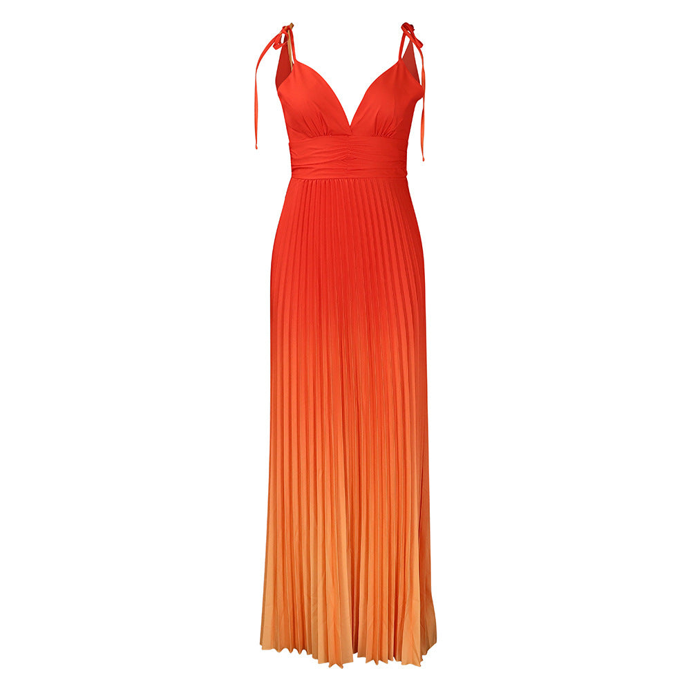 D403   cross-border summer sling backless sexy strap gradient color long skirt dress foreign trade dress