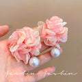 Pink mesh flower exaggerated earrings super fairy style dopamine earrings new trendy popular earrings niche women