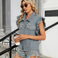 Wish european and american cross-border foreign trade women's clothing  independent station new style washed fungus edge denim vest vest trendy