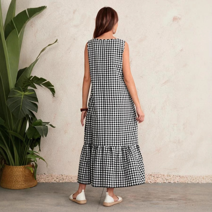 European and american cross-border  summer new sleeveless casual designer a-line maxi dress for women