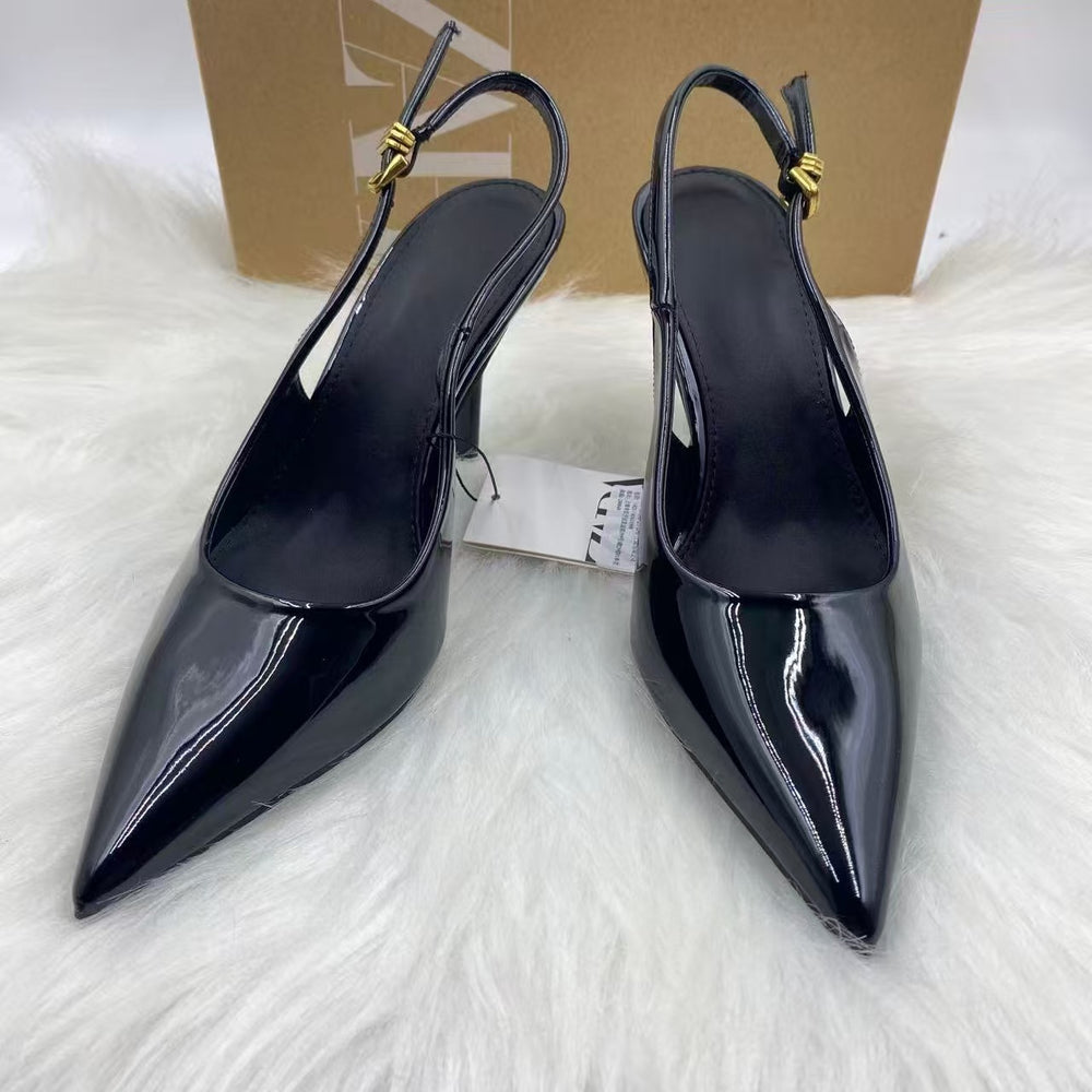 Za spanish style gray pointed toe mid-heeled flatsnew arrivalflatscasualcut out back strap back hollow flats women