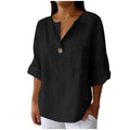 cross-border fashion summer new loose t-shirt women's v neck cotton and linen button tops