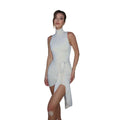 Women's foreign trade fashion  new sleeveless high neck backless sexy hot girl ribbon tie bodycon mini dress