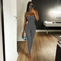 European and american style foreign trade black and white polka dot women's slim-fit printed sporty jumpsuit - figure-flattering wrap-bust trendy bodysuit