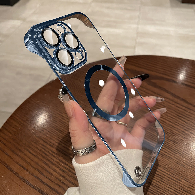 Suitable for iphone 17 mobile phone case electroplated frameless magsafe magnetic glass lens film apple 14 texture