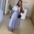 European and american cross-border women's clothing: african plus size  summer new fashion turn-down collar short sleeve striped shirt dress for women