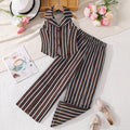 Girls' summer outfit set : new cross-border style - minimalist color block striped halter sleeveless vest top and pants