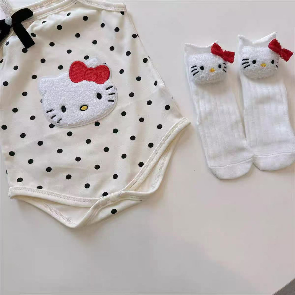 summer new arrival: korean style cat & bowknot romper - lightweight one-piece outfit for baby girls, perfect for crawling and outdoor adventures