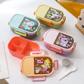 6876-cartoon pp three-compartment lunch box (with spoon + sauce dish)