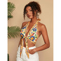 european and american style tropical print halter neck tie deep v backless sleeveless tank top - beach vacation hot girl outfit