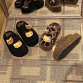 Cute cat fuzzy slippers for women, autumn/winter outdoor wear, 2025 new thick-soled closed-toe half slippers, height-increasing, fleece-lined cotton slippers
