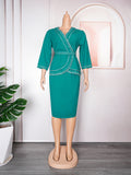 African women's plus size office lady commute chic rhinestone embellished tiktok  fashion professional style two-piece dress set
