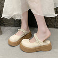 2025 spring/summer new french-style closed-toe mules - women's pearl-embellished platform mary jane slides, perfect for outdoor wear