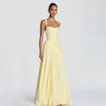 European and american style women's spring  new arrival: elegant solid color low-cut ruched camisole dress with cinched waist and open back - wholesale
