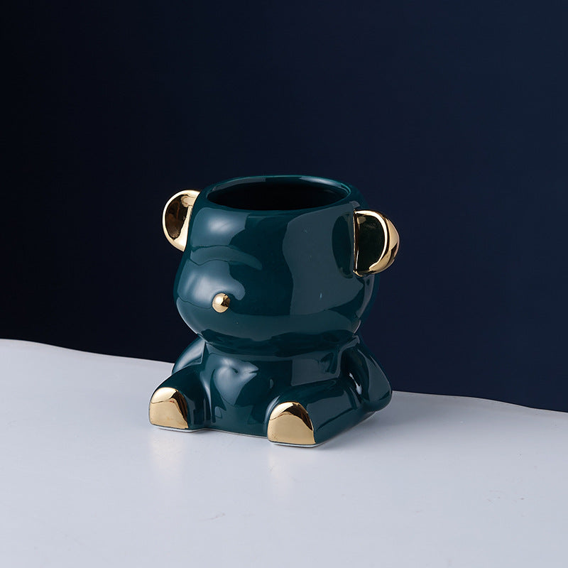 Bear fruit fork suit high-looking electroplated ceramic storage jar stainless steel fork spoon combination fruit pick jar wholesale