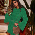 Ready-to-ship european and american cross-border women's clothing:  summer new arrival - solid color long sleeve backless pleated dress