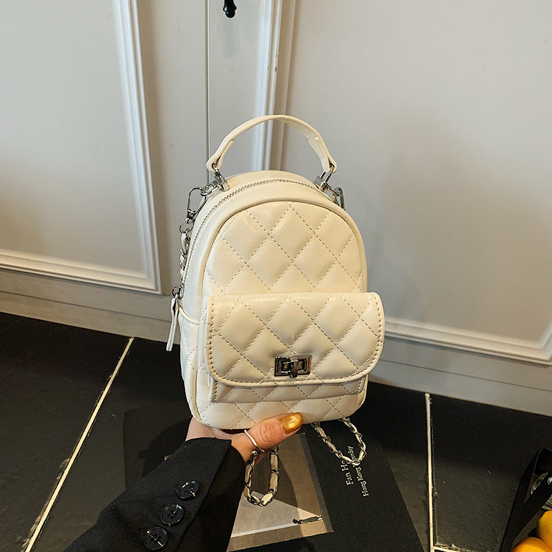 Korean style minimalist diamond pattern soft leather backpack for women, 2025 new fashionable and unique small backpack, simple shoulder travel bag