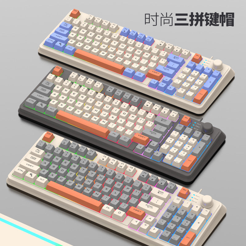 Dazzling silver fox k82 gaming wired keyboard - tri-color backlit, mechanical feel, desktop pc accessory, cross-border private mold