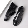 Genuine leather new men's loafers - british style slip-on pointed toe dress shoes - black business formal casual wedding shoes
