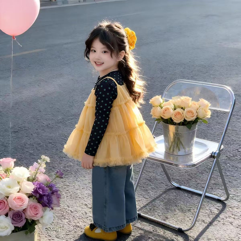 Korean style outfit  spring new children's camisole tutu dress korean fashionable girl's two-piece trendy set