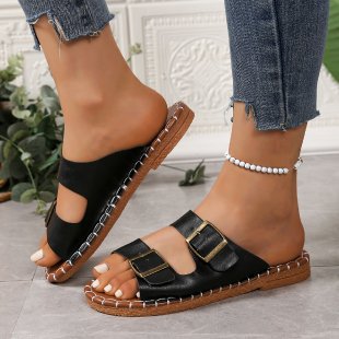 slippers for women, new spring/summer  styles, round toe, soft sole, double buckle, single-strap, outdoor beach sandals