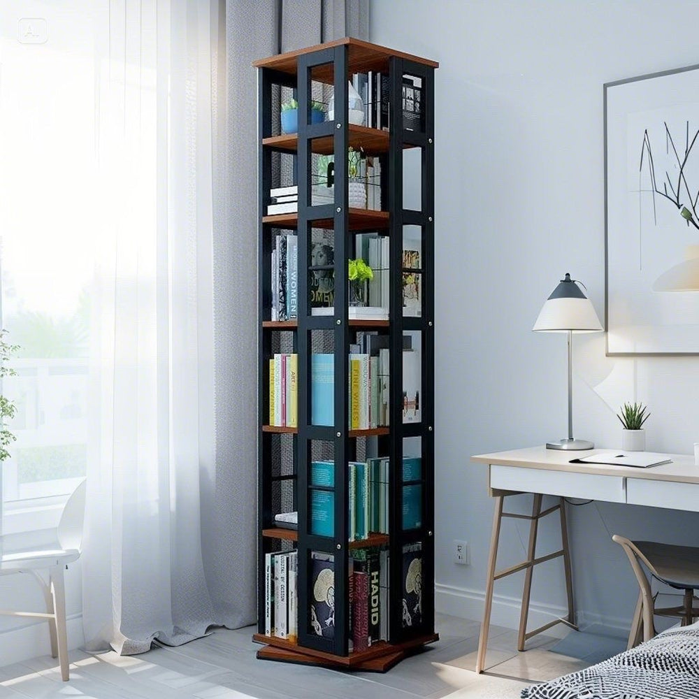 Rotating student bookshelf bookcase, mobile multi-tier kids storage floor rack, simple organizer, multifunctional living room shelf