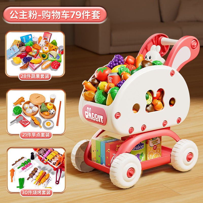 Kidsartificial supermarket shopping cart trolley toy play house fruit cutting fun boys and girls kitchen birthday products