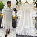 Miya pleated socialite style high-end dress - women's spring pleated 3d floral loose design elegant maxi dress