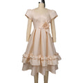Summer fashion puffy waist a-line skirt, 3d floral ball gown, wedding bridesmaid elegant midi dress