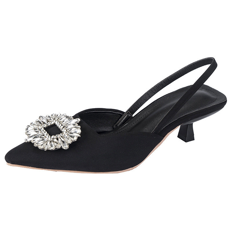 2026 european and american high heel sandals pointed toe stiletto diamond fashion shoes elegant closed-toe low-top outerwear high heels
