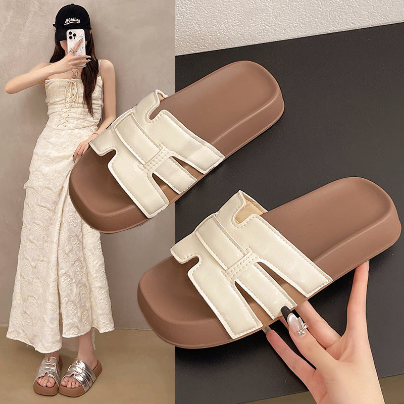 Casualthick sole sandals women's new arrival woven frenchfashionelegantcasual one-line beach soft bottom slippers for women