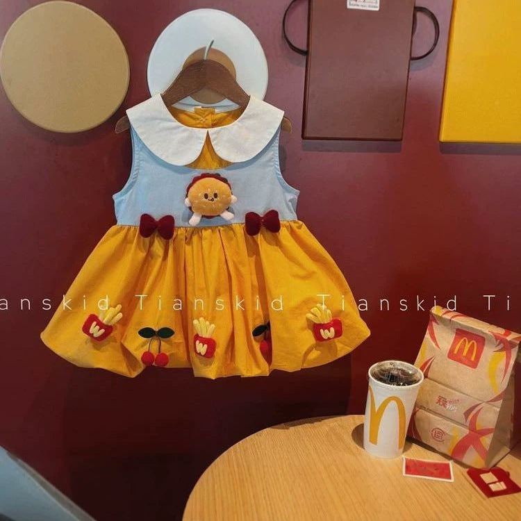 Girls' summer dress: new cute baby hamburger tank dress, korean style children's peter pan collar tulip princess dress