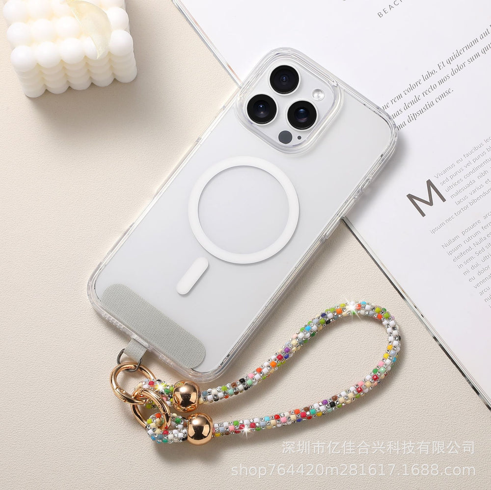Korean-style ins round bead colorful diamond wrist strap bag charm phone chain wholesale - suitable for phone cases, earphone cases, and more