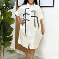 D3334export women's clothing  women's short-sleeved fashion loose lapel shirt mid-length shirt cross-border dress